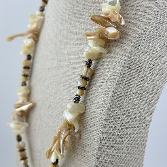 Vintage Mother of Pearl Stick Necklace Sterling Silver Clasp & Beads 21" - Picture 3 of 10